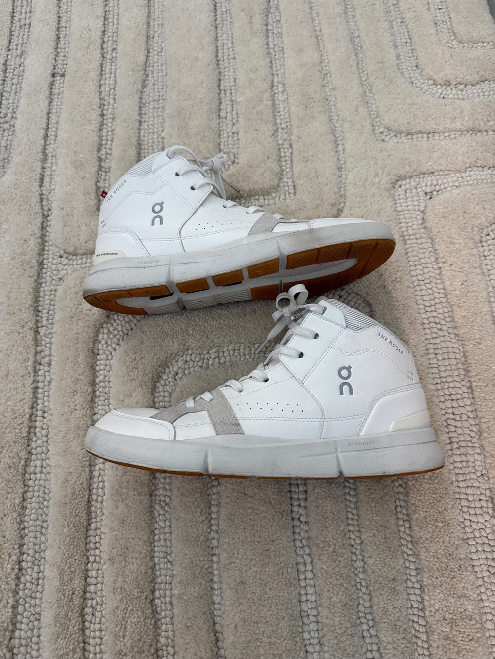 On Running Mens White High-Top Sneakers with Gum Outsole